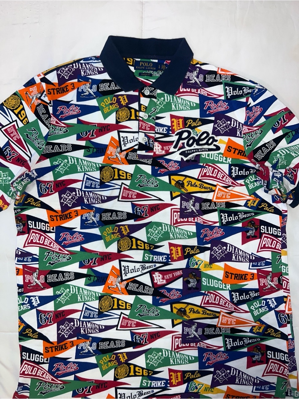 Men’s Ralph Lauren Navy Collar Multicolor Pennant-Print Polo